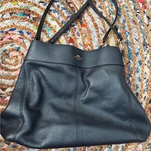 Coach Metallic Blue Pebbled Leather Shoulder Bag